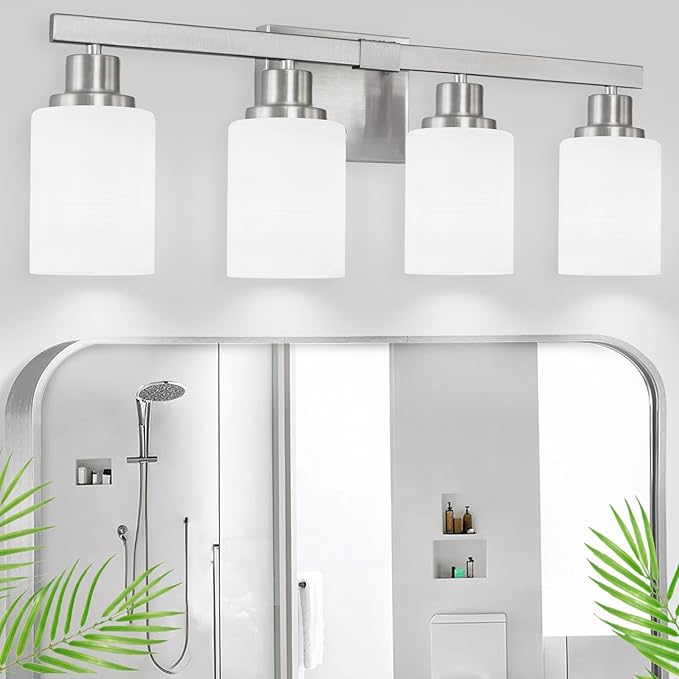 DIKAIDA Bathroom Vanity Light, 4-Light Nickel Modern Bathroom Light Fixtures by DIKAIDALights