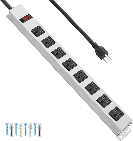 JUNNUJ Metal 8 Outlet Power Strip, Mountable Heavy Duty Power Strip, 1200J by JUNNUJHome