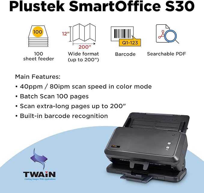 Plustek Wide-Format Color Duplex Document Scanner S30, - Image 2