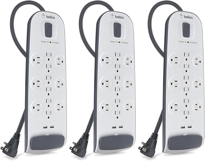 Belkin 12-Outlet USB Power Strip Surge Protector, Flat Plug, 6ft Cord by Belkin