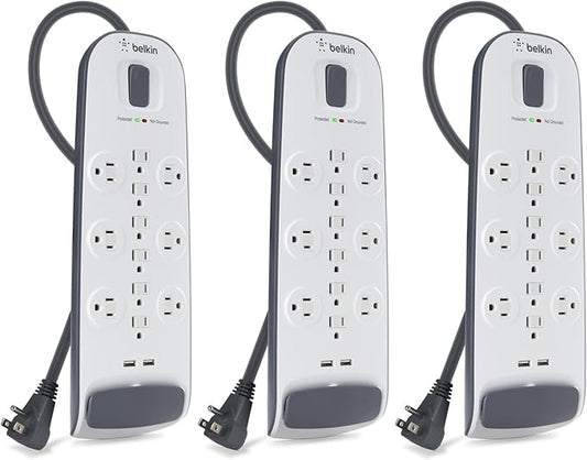 Belkin 12-Outlet USB Power Strip Surge Protector, Flat Plug, 6ft Cord by Belkin
