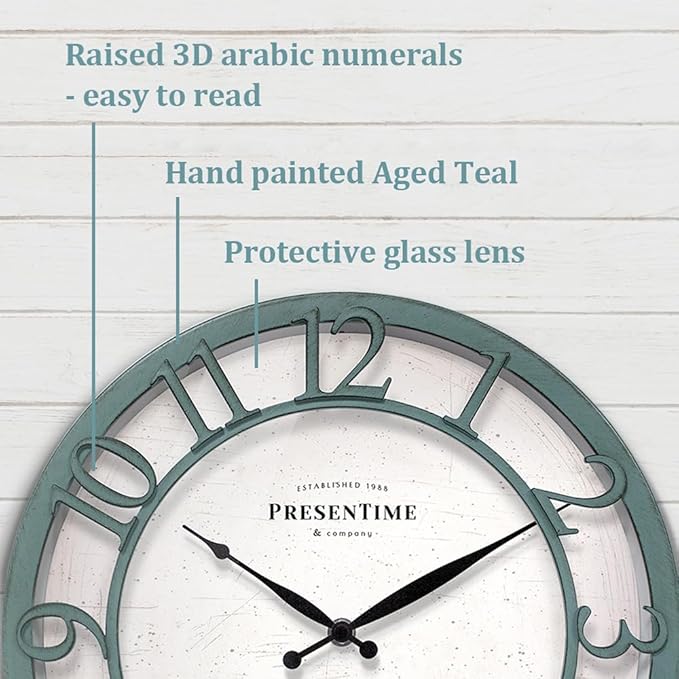 Presentime & Co 13" Farmhouse Series Wall Clock, Shiplap Style, Silent No - Image 2