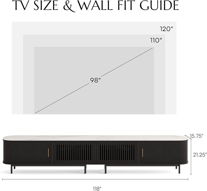 POVISON Sliding Tambour Door TV Stand, Mid Century Modern TV Console, Wood - Image 5