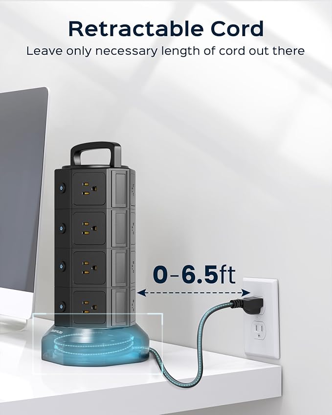Power Strip Tower Surge Protector, JACKYLED 16 Outlets 6 USB Charging Station - Image 4