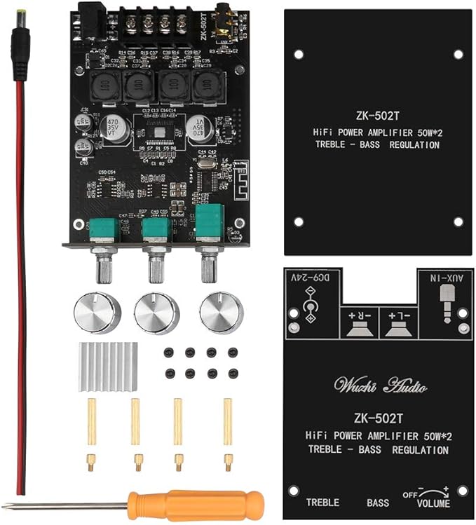 ZK-502T Power Amp Bluetooth 5.0 Audio Amplifiers Board 2.0 Channel 50W+50W AUX - Image 8