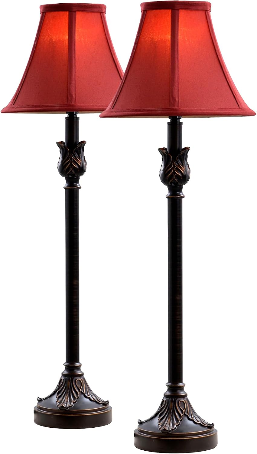 Catalina Lighting Brenda Buffet Table Lamps, Desk Lamp for Office, Dorm, or Bedroom, Reading Light Nightstand Lamp, LED Bulb NOT Included, 25.75", Bronze, Set of 2