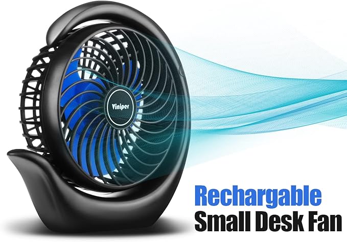 Viniper Portable Rechargeable Fan, Small Desk Fan : 3 Speeds & 8-24 Hours - Image 2