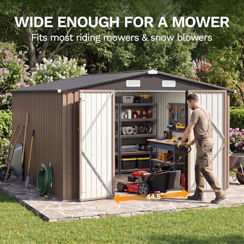 jummico 10x12 ft outdoor storage shed, heavy duty, side view