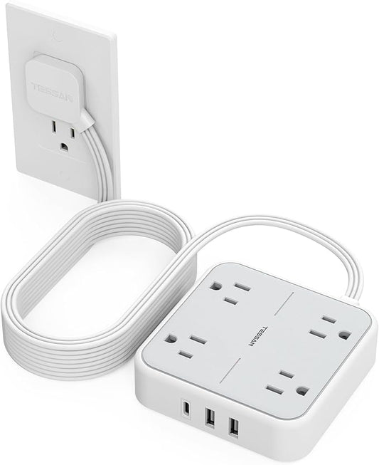 Surge Protector Flat Extension Cord 15Ft, TESSAN Flat Plug Power Strip by TESSAN