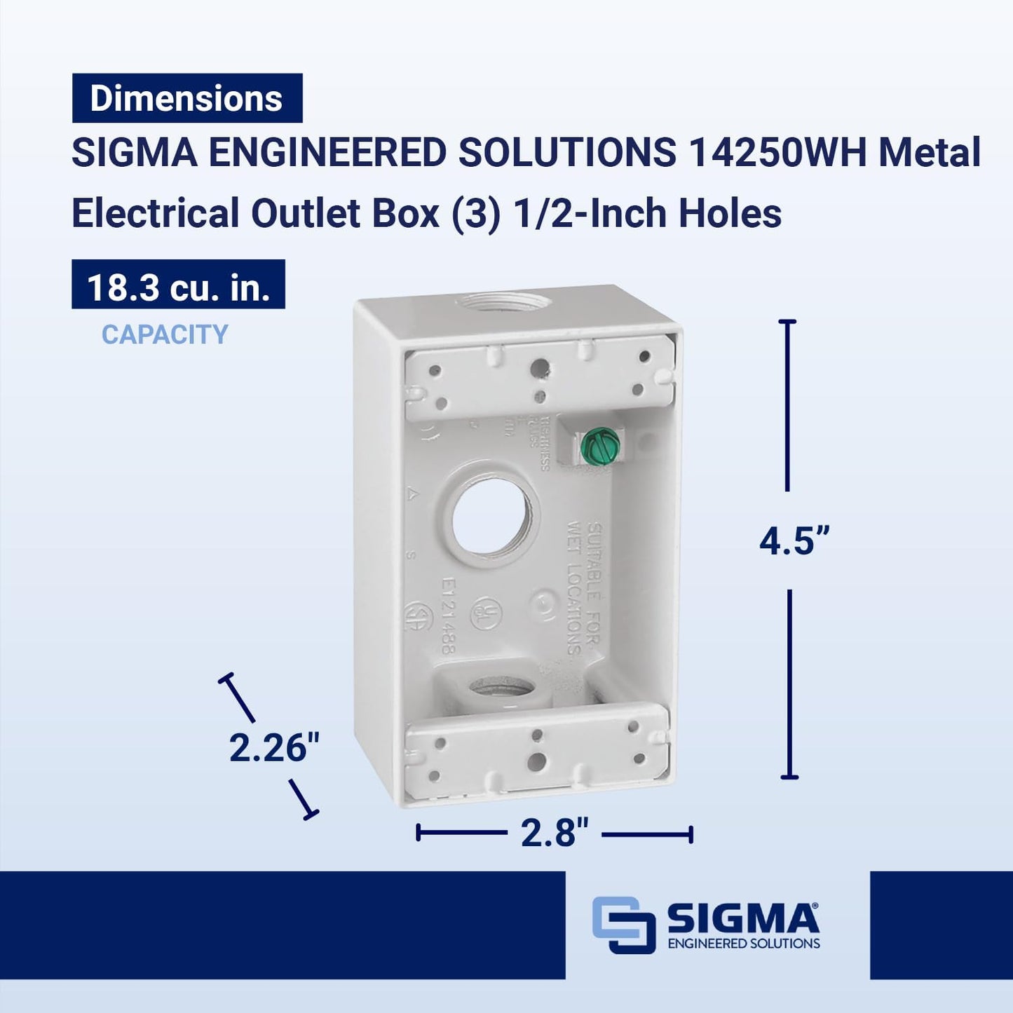 Sigma Engineered Solutions 14250WH Weatherproof 1/2" 3 Hole 1-Gang Box, WH