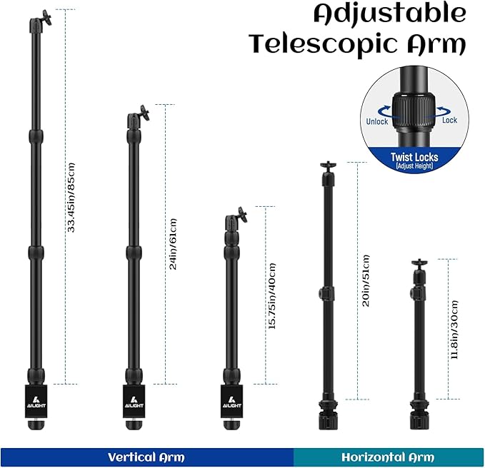 Ailight Overhead Camera Mount Desk Stand, 15.75"-33.45" Webcam Mount - Image 4
