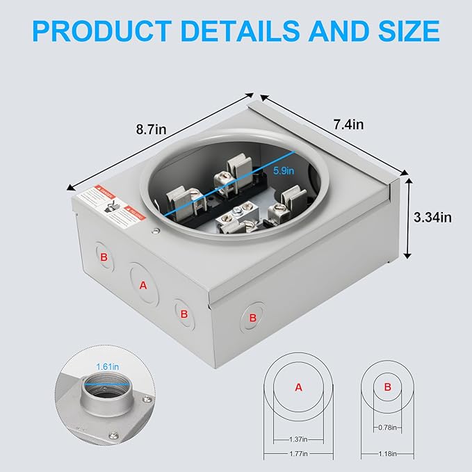 100 Amp Meter Socket, 4 Jaw Meter Base, 600V 3 Wire Ring Type, - Image 4