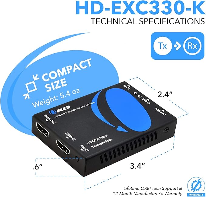OREI HDMI over Ethernet Extender Over CAT5/CAT6 over IP one to many option - Image 5
