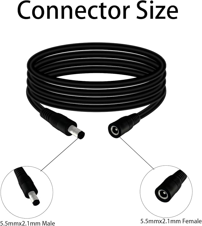 5.5mm x 2.1mm 6.5FT DC Power Extension Cable Male to Female 12V/24V 14AWG DC - Image 2
