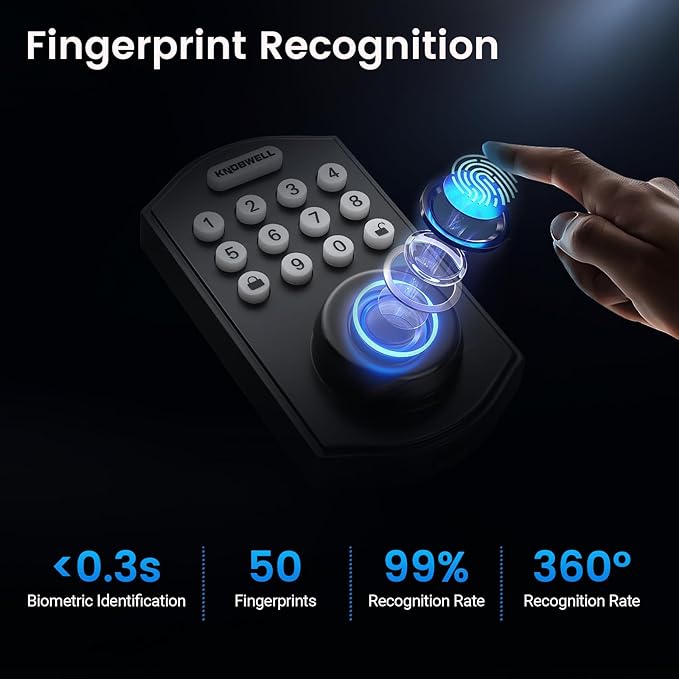 KNOBWELL Fingerprint Door Lock, Smart Keypad Deadbolt, Keyless Entry Lock - Image 3