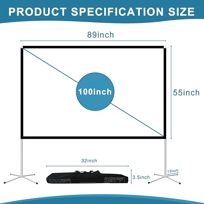 Projector Screen and Stand 100 Inch Portable Outdoor Projection Screen 16:9 4K - Image 8
