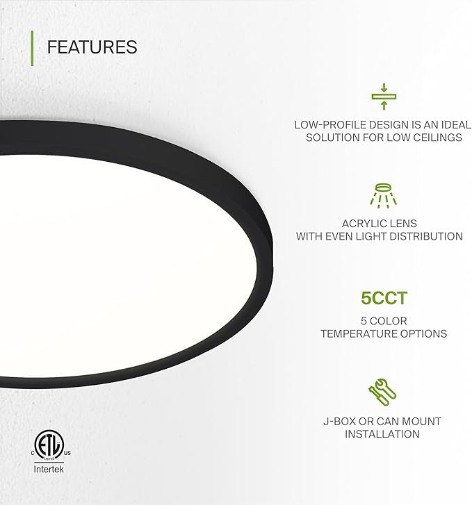 ASD LED 12" Round Flush Mount Ceiling Light Fixture, Low Profile Surface - Image 3