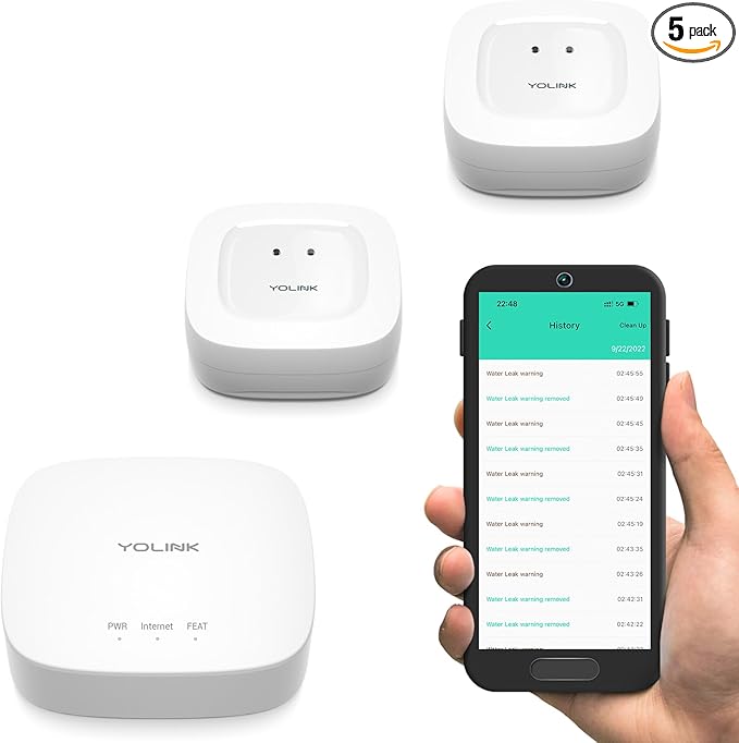 YoLink Water Leak Starter Kit: Hub + 2 Leak Sensor 1, LoRa Long-Range, by YoLink
