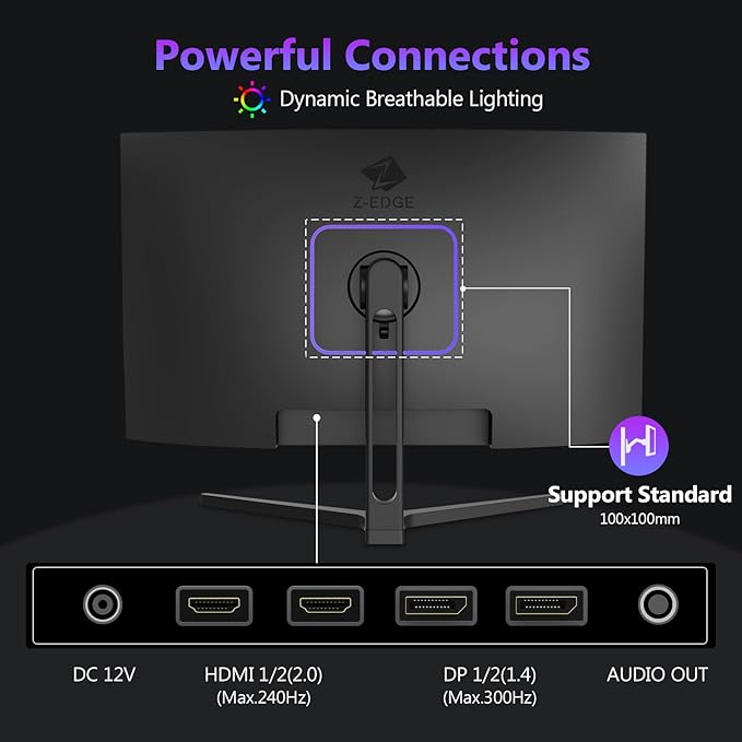 Z-Edge 27 inch Curved Gaming Monitor, FHD 1080P 300Hz 240Hz PC Monitor - Image 7