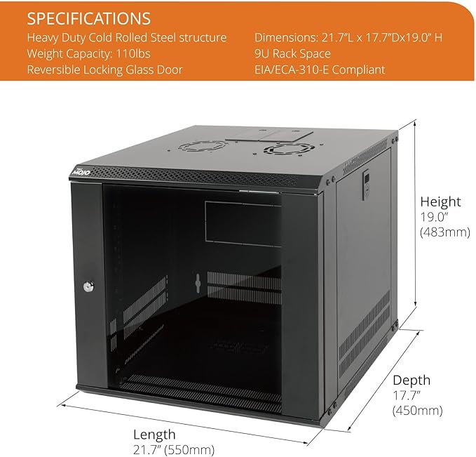 Tecmojo 9U Wall Mount Server Cabinet IT Network Rack Enclosure Lockable Door - Image 2