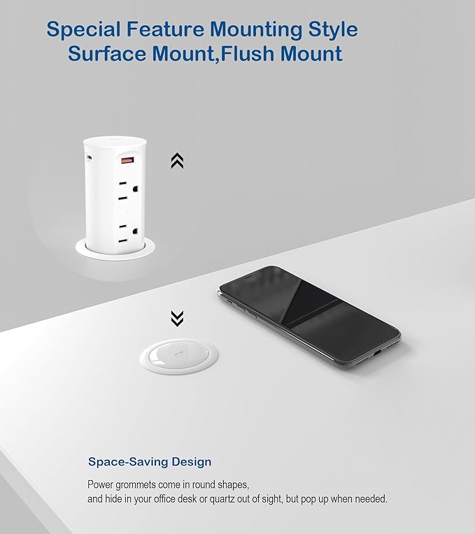 2.5 inch Hole Pop up Outlet for Countertop, 20W USB C, 4 USB Ports, 4 Outlets - Image 4