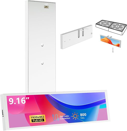 9.16" Computer Temp Monitor, FHD 1920x462 PC Sensor Panel One-Cable Connection by AISHICHEN