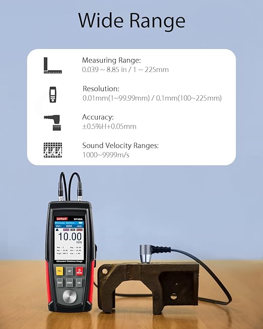 Wintact Digital Ultrasonic Thickness Gauge, Range 0.039 to 11.81 in - Image 2