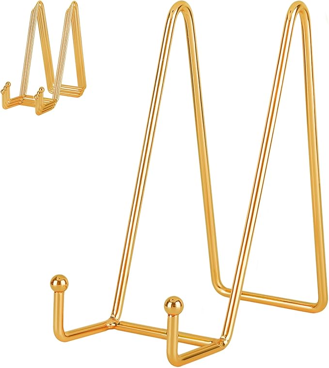 IBosins 5 Pack 8 Inch Plate Holder Display Stands, Large Metal Gold Frame Stand by IBosins