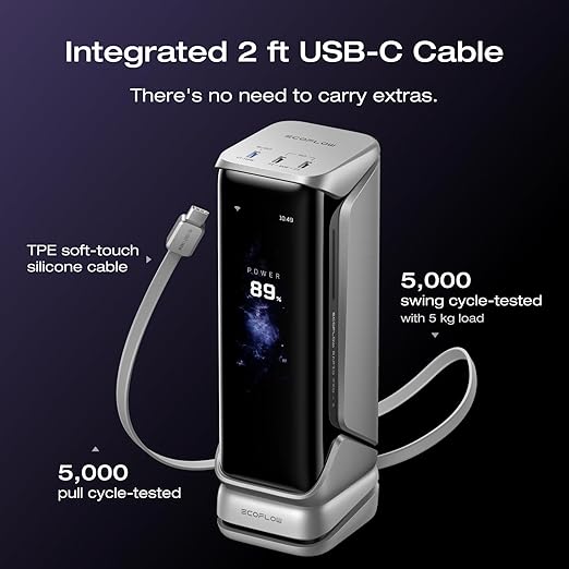 EF ECOFLOW Rapid Pro X Power Bank, 140W Built-in Cable, 3-Port Portable Charger - Image 5