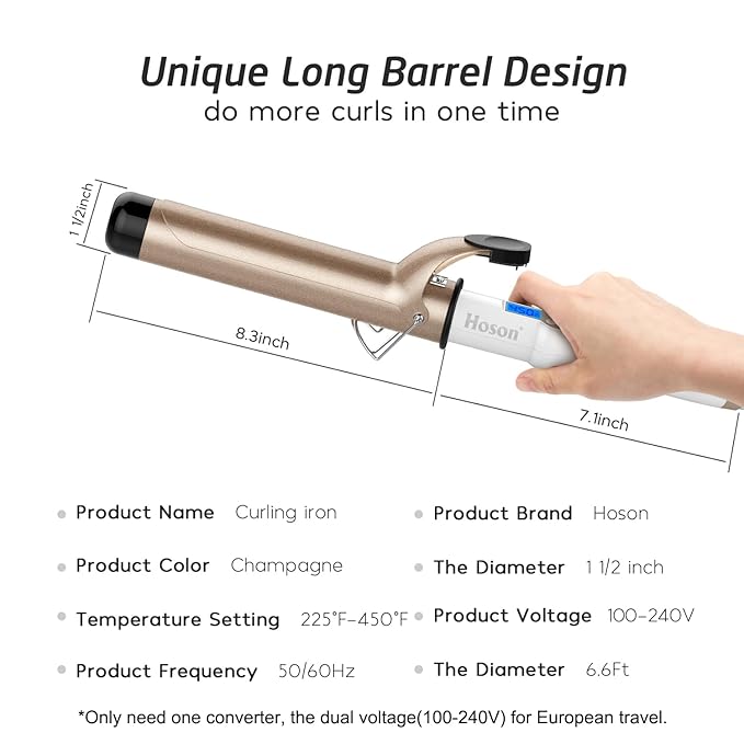 Hoson 1 1/2 Inch Curling Iron Large Barrel, 1.5 Inch Long Barrel Curling Wand - Image 5