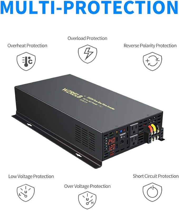 WZRELB 3500W 24VDC 120VAC Pure Sine Wave Power Inverter, 2 AC Outlets, Wired - Image 6