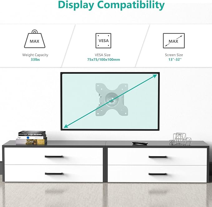 WALI TV Wall Mount Articulating LCD Monitor Full Motion Extension Arm Tilt - Image 2