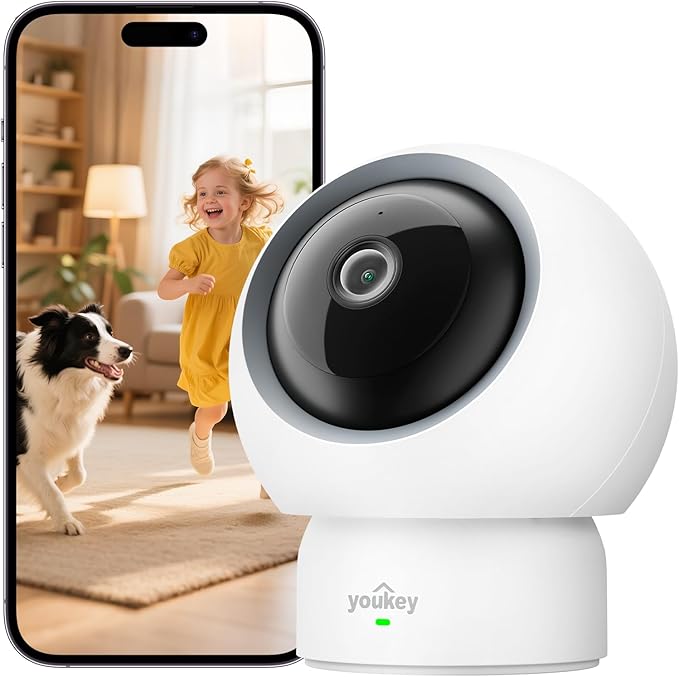 youkey Indoor Camera 2.5K, No Monthly Fees, Pan & Tilt, 360° Dog/Pet Camera by youkey