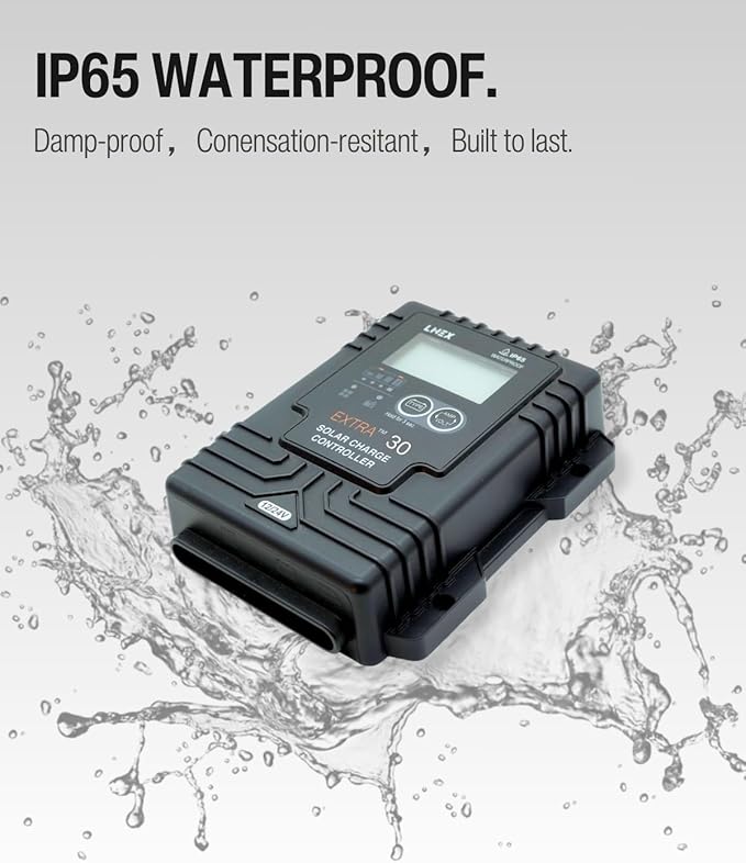 LNEX Solar Charge Controller Waterproof, 30A Solar Panel Regulator - Image 2
