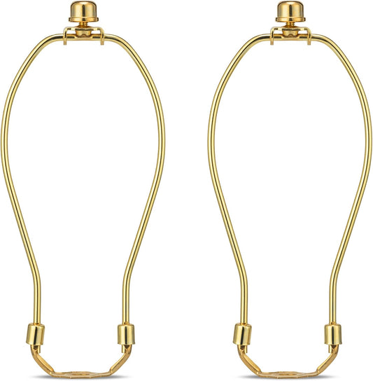 Brass 8 Inch Lamp Harp - 2 Set, Detachable Shade Holder for Table & Floor Lamps, Heavy Duty Bracket with Standard Saddle & Finial
