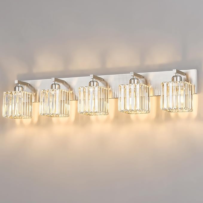 FDPBY Modern Vanity Light 5-Lights Brushed Nickel Vanity Light Crystal Bathroom by FDPBY