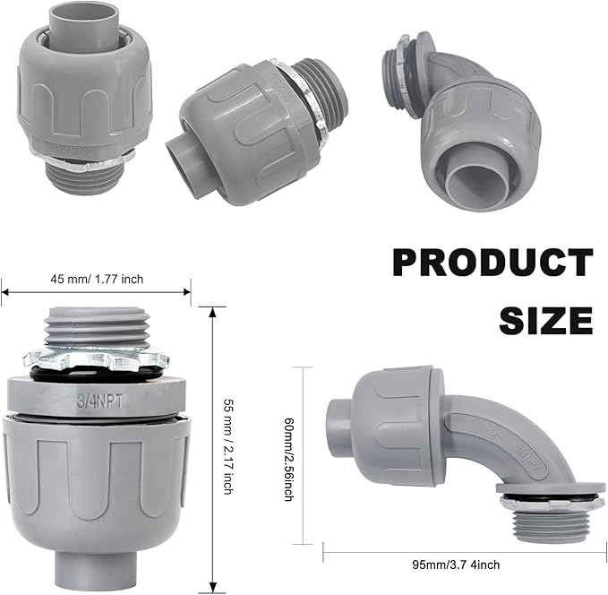Wocloer 3/4 inch Liquid Tight Connector PVC Flexible Conduit Connector Kit - Image 2