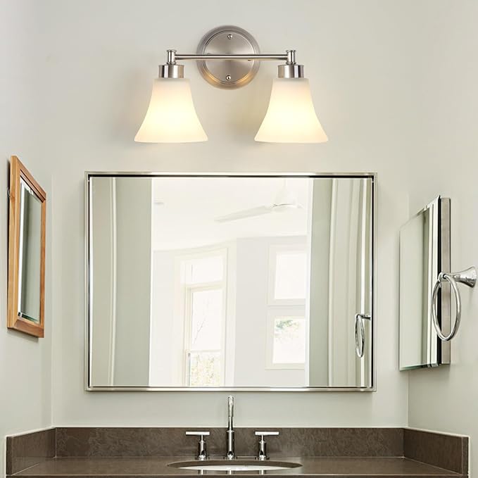 LOUSACE 2 Light Bathroom Vanity Light Brushed Nickel Bathroom Lighting Fixtures - Image 3