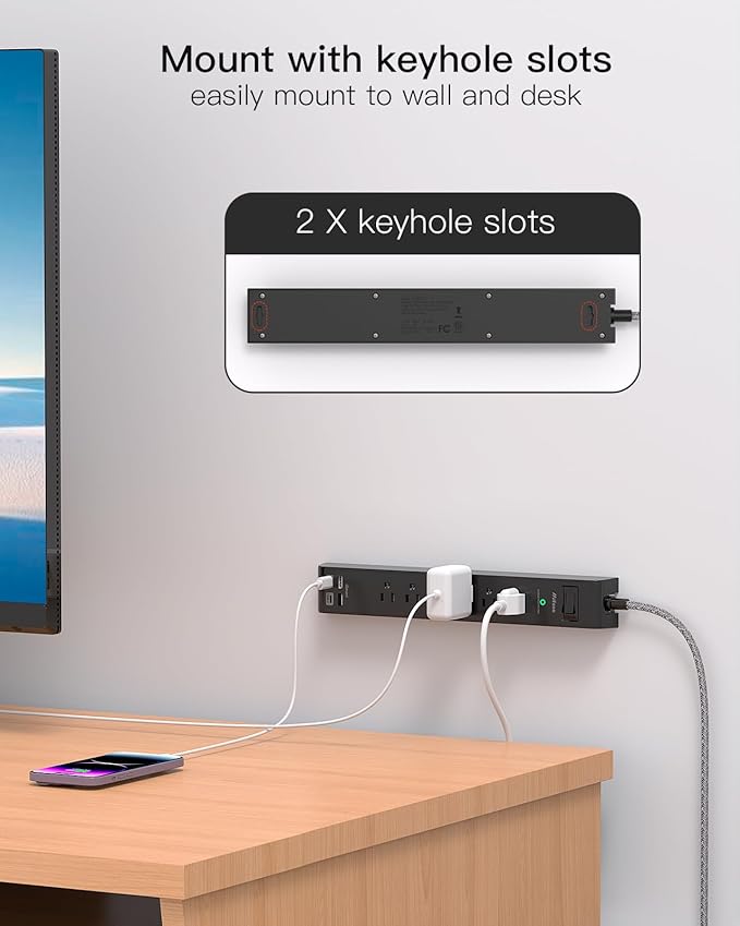 2 Pack Surge Protector Power Strip, 6 Outlets 4 USB Charging Ports, 12Ft - Image 7