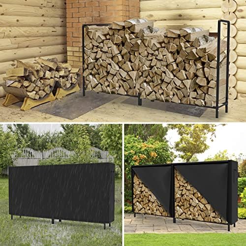 walmann 8ft firewood rack with cover, heavy duty shown in use