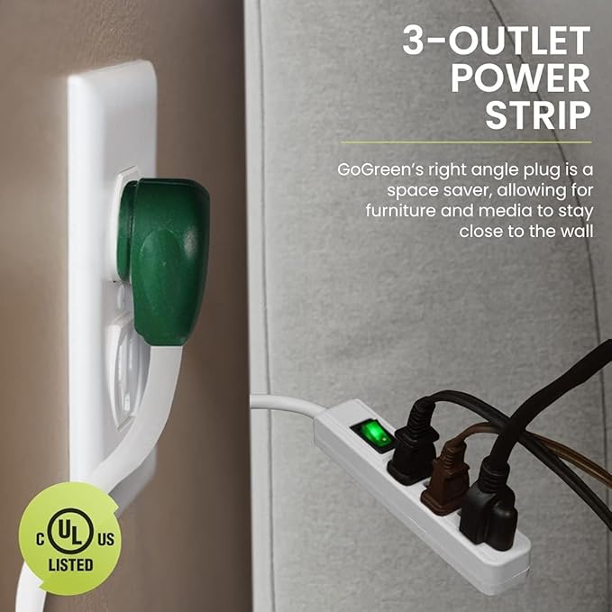 GoGreen Power Inc. 3 Outlet Power Strip, 2.5FT Cord, 2 Pack - Image 6
