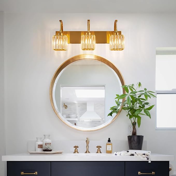 FDPBY Crystal Vanity Lights 3-Light Gold Bathroom Vanity Lights Modern Crystal - Image 7