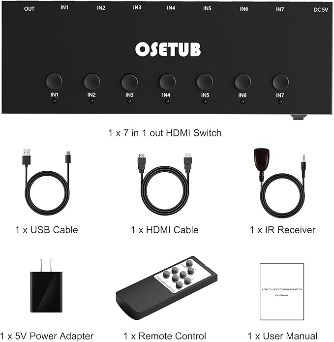 HDMI Switch 7 in 1 Out 4K@60Hz, 7 Port HDMI Switcher Selector Support HDR & - Image 7