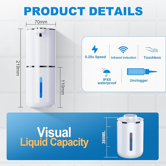 Automatic Liquid Soap Dispenser, 12.8oz/380ml Wall Mount Touchless Soap - Image 8