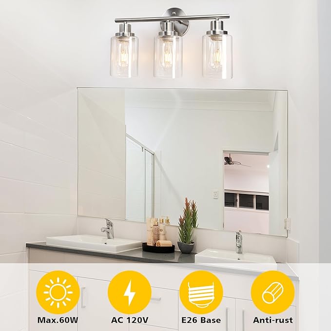 Unicozin 3 Light Vanity Lights, Brushed Nickel Wall Sconce Light - Image 8