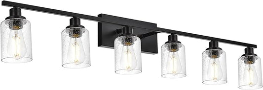 WINSHEN 6-Light Seeded Glass Vanity Light Fixtures in Matte Black Finish by WINSHENLighting