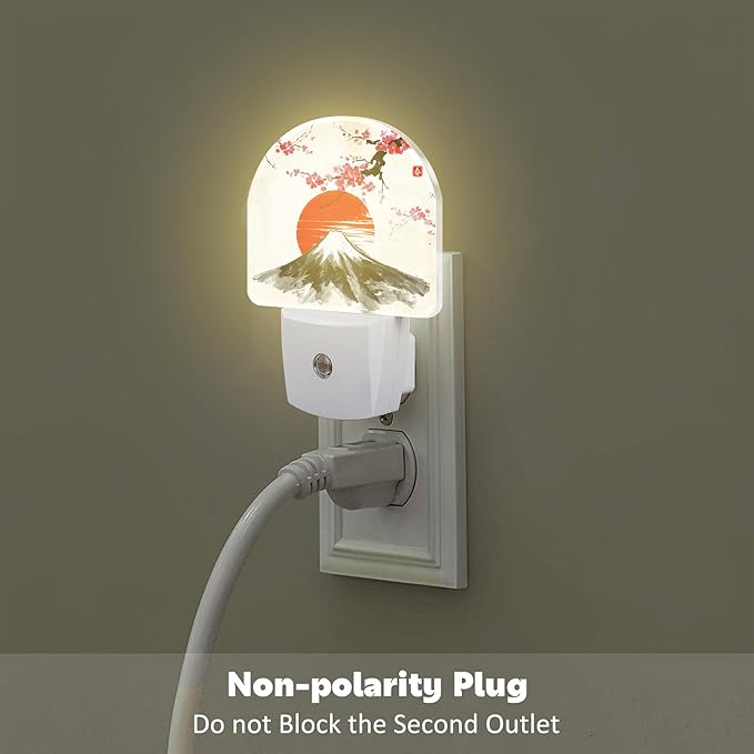 sndheke Cherry Blossoms Sun and Mountain Night Light Plug into Wall, Watercolor - Image 4