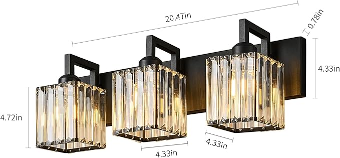 FDPBY Modern Bathroom Vanity Light 3-Lights Black Crystal Wall Lamp Bathroom - Image 5