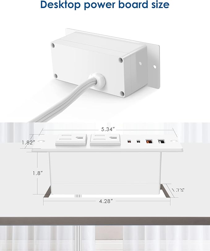 Recessed Power Strip with 30W USB C, Ultra Thin Flat Plug Power Strip, 2 - Image 5