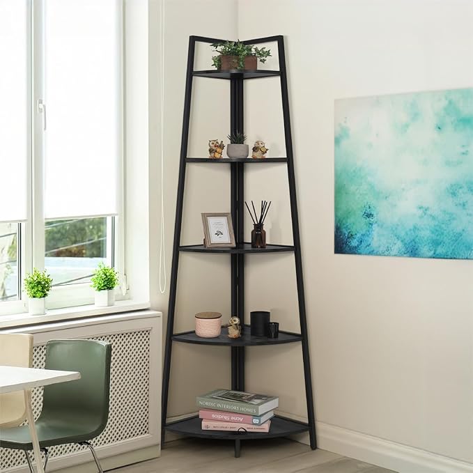 CAPHAUS Tall Corner Shelf Stand, 5-Tier Display Shelves, Ladder Corner Wood by CAPHAUS